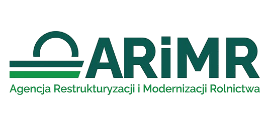 Logo ARiMR: zielony znak z półokręgiem nad poziomymi liniami, obok napis „ARiMR”; pod spodem mniejszy napis „Agencja Restrukturyzacji i Modernizacji Rolnictwa”.