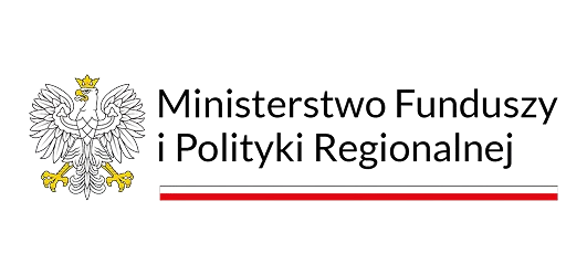 Logo Ministerstwa Funduszy i Polityki Regionalnej: po lewej biały orzeł w koronie, po prawej czarny napis „Ministerstwo Funduszy i Polityki Regionalnej”, pod nim cienka czerwona linia.